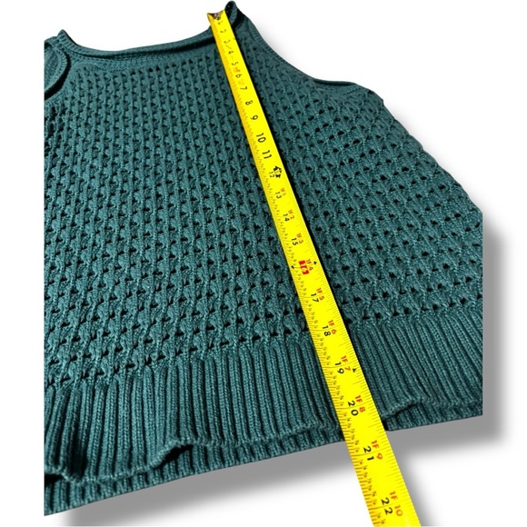 A.N.A Elegant High Neckline Dark Teal Sleeveless Crochet Knit Tank Top Sweater - Picture 9 of 15